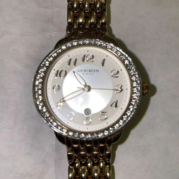 LADIES' AKRIBOS XXIV WATCH - AK831TTG - SWAROVSKI CRYSTALS BEZEL - QUARTZ - - Picture 2 of 6